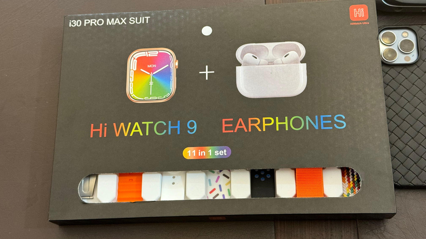 i30 Pro Max Suit Watch 9 11 in 1 Set Smart watch with Free Airbuds